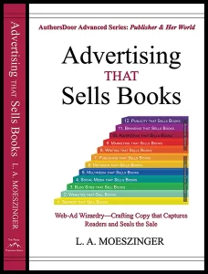 Book cover image of “Advertising that Sells Books” featuring title and artistic design elements.