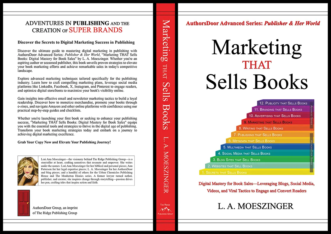 Full cover of “Marketing That Sells Books” featuring author L. A. Moeszinger.